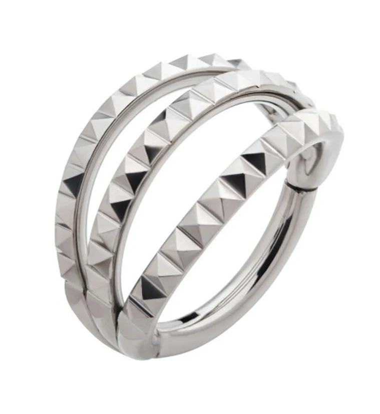 Triple Polyhedra Row Titanium Hinged Segment Ring - Mrs Treak