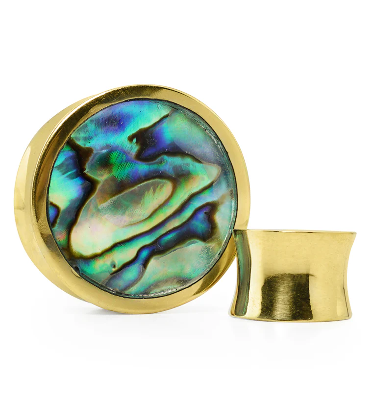 Golden Brass Abalone Shell Inlay Plugs - Mrs Treak