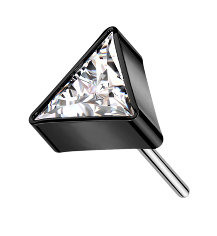 Black PVD Triangle Clear CZ Threadless Titanium Top - Mrs Treak