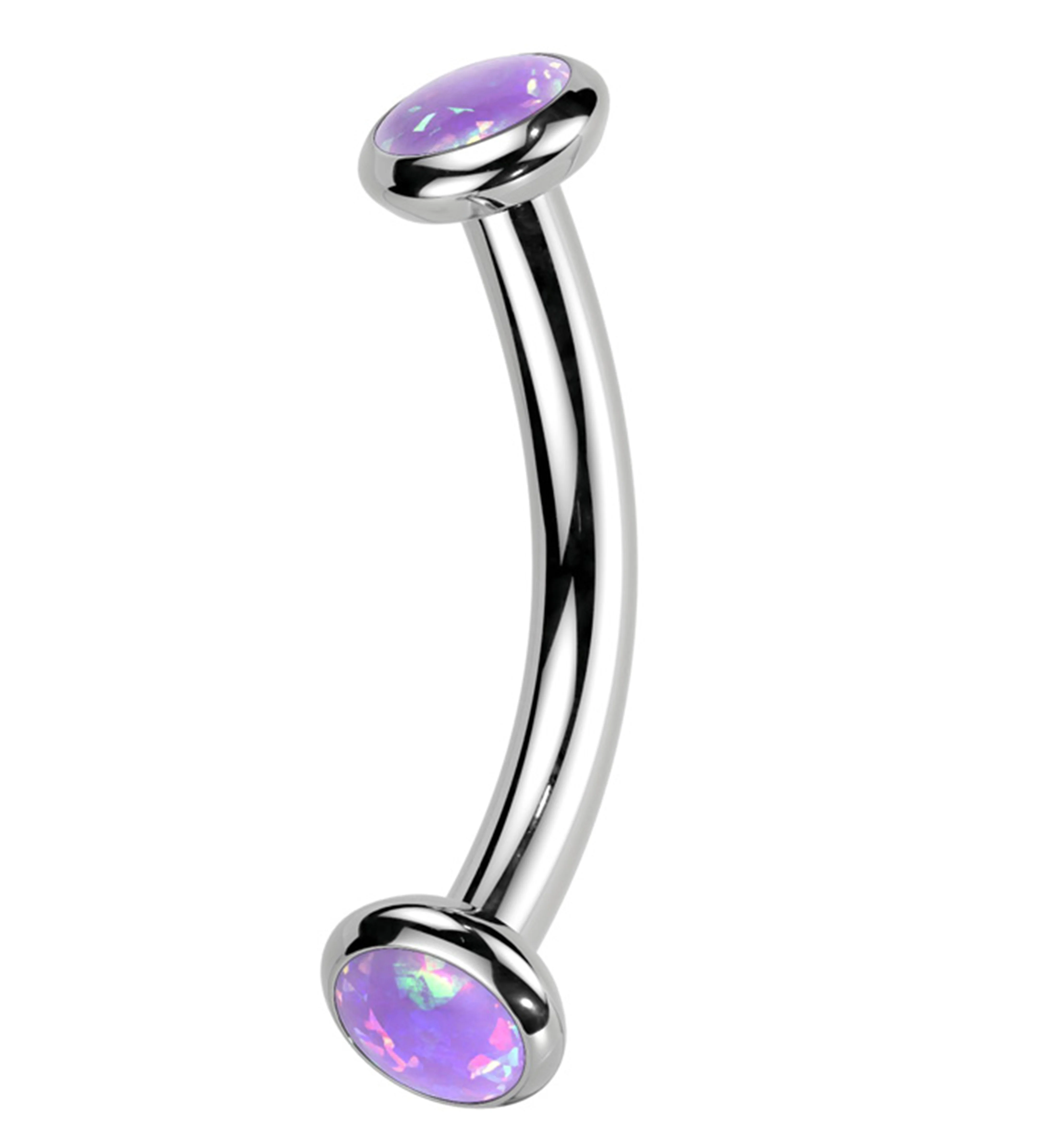 Double Bezel Purple Opalite Internally Threaded Titanium Curved Barbell - Mrs Treak