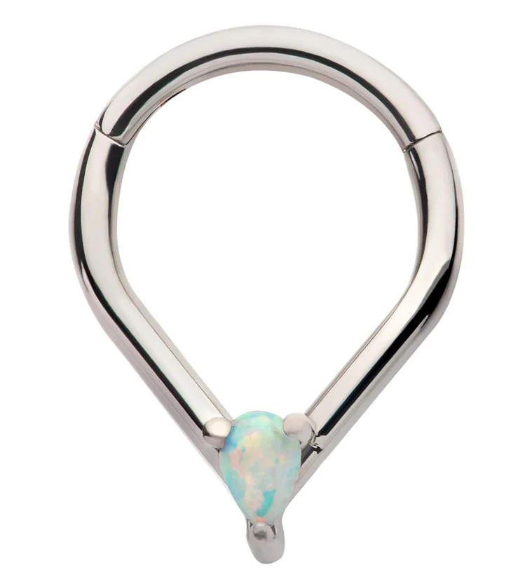 Point Teardrop White Opalite Titanium Hinged Segment Ring - Mrs Treak
