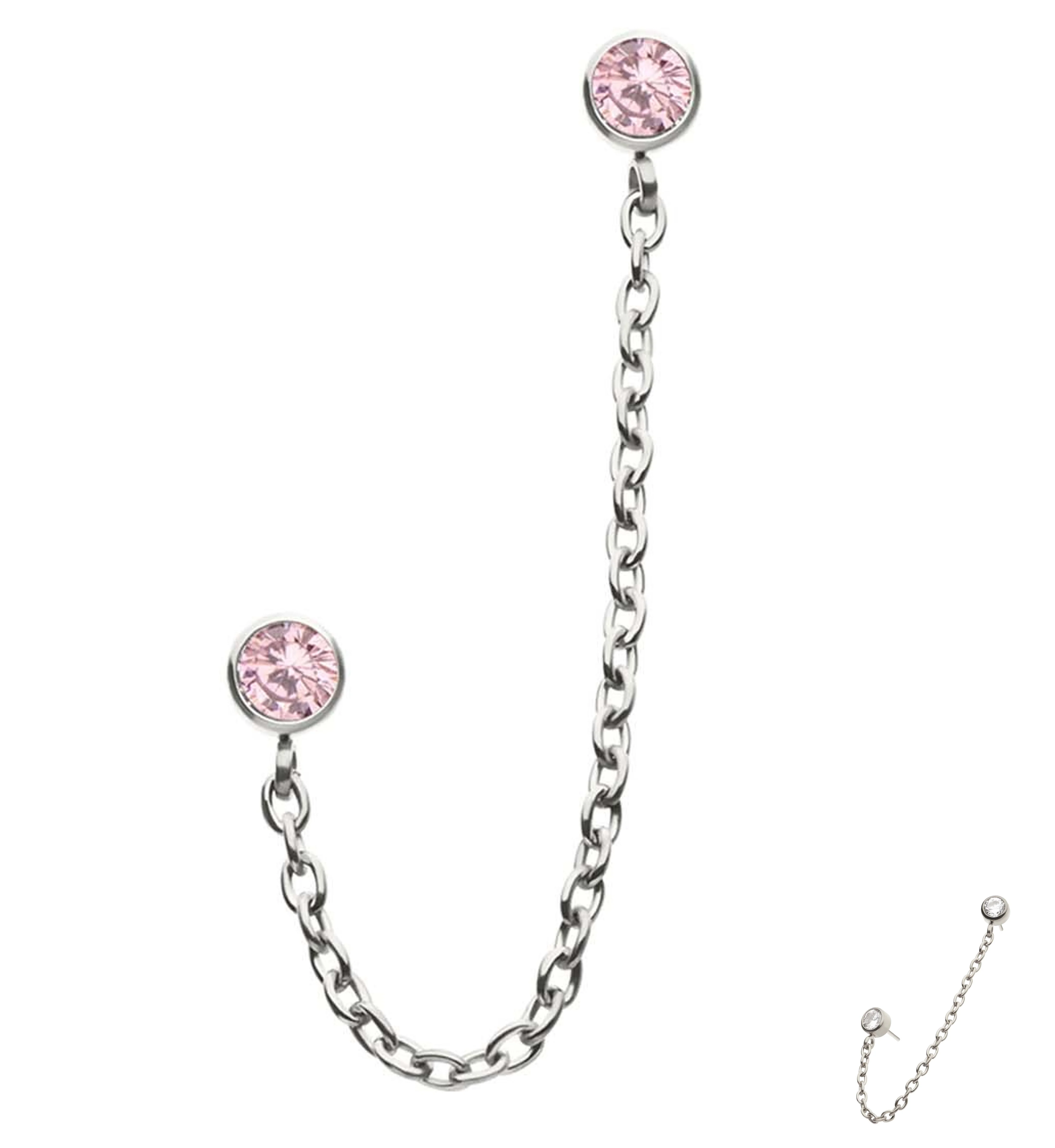 Double Bezel Pink CZ Titanium Threadless Connector Rolo Chain Tops - Mrs Treak