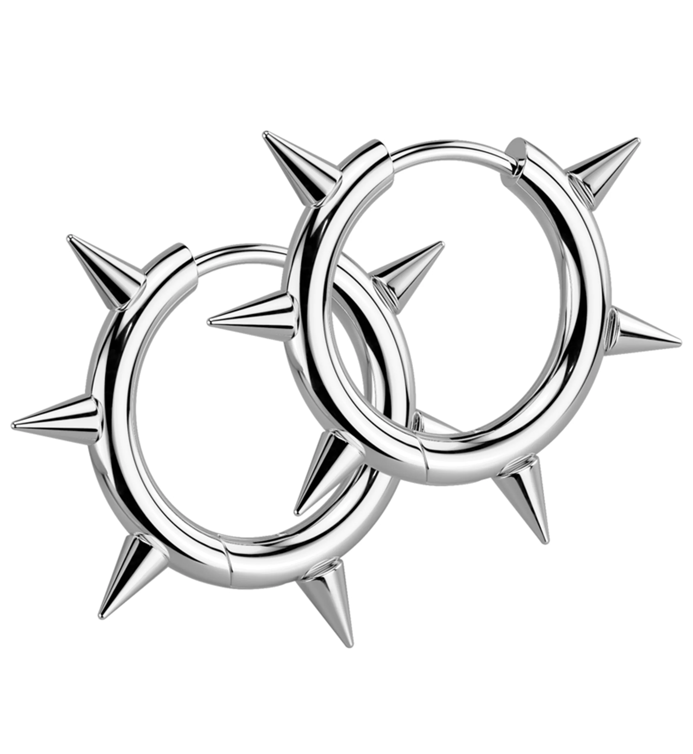 Spikes Stainless Steel Hinged Hoop Huggie Earrings - Mrs Treak