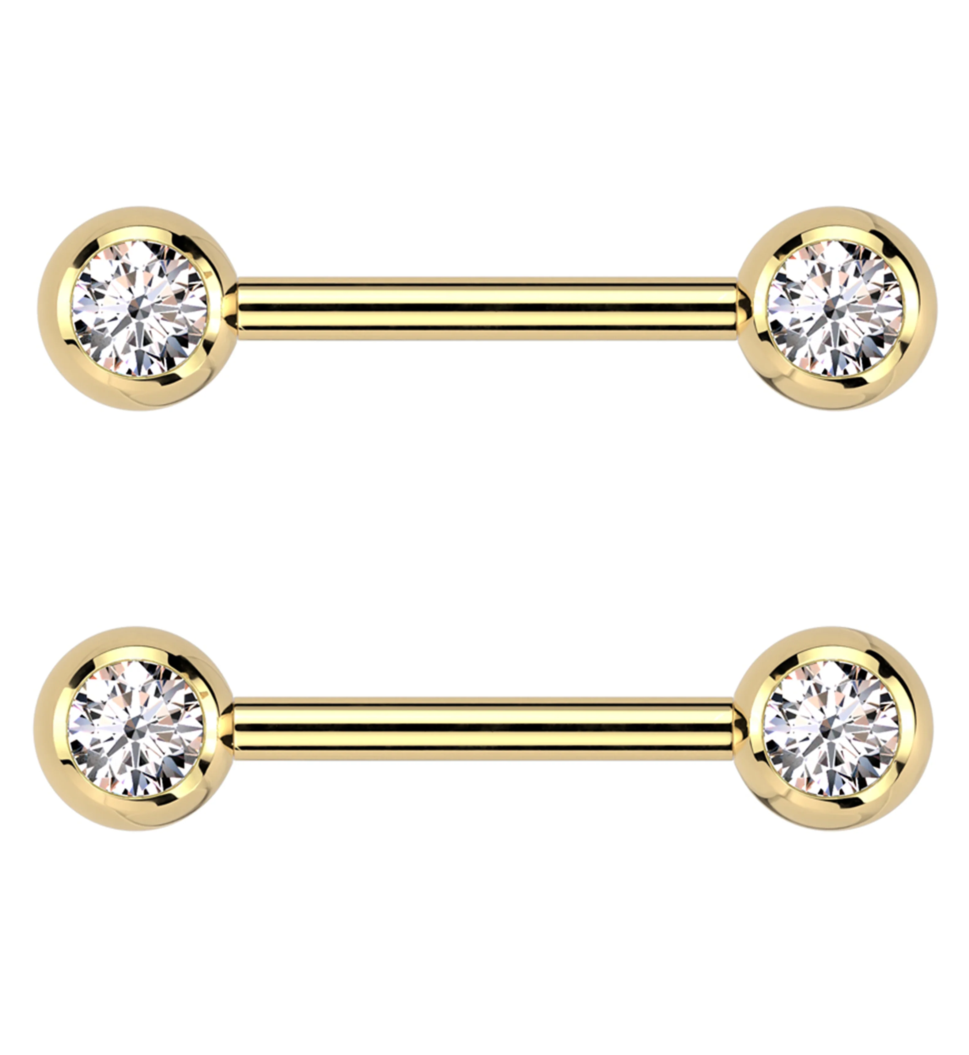 Gold PVD Clear CZ Ball Internally Threaded Titanium Nipple Barbells - Mrs Treak