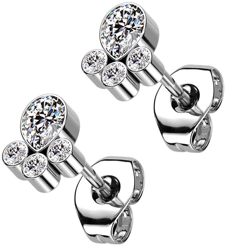Clear Teardrop Cluster CZ Titanium Threadless Earrings - Mrs Treak