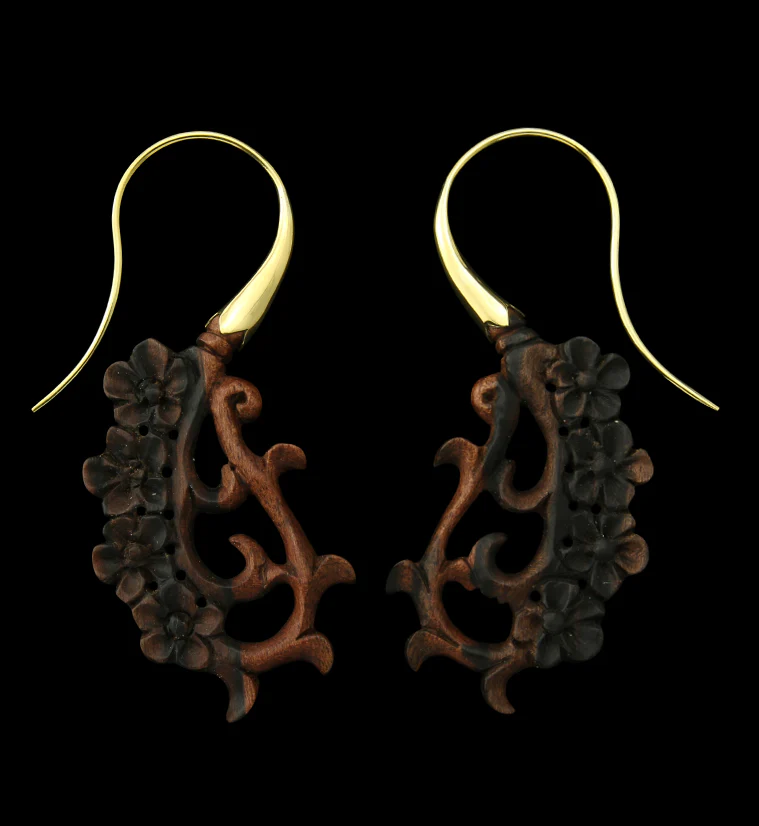 18G Floral Brass Wood Hangers / Earrings - Mrs Treak
