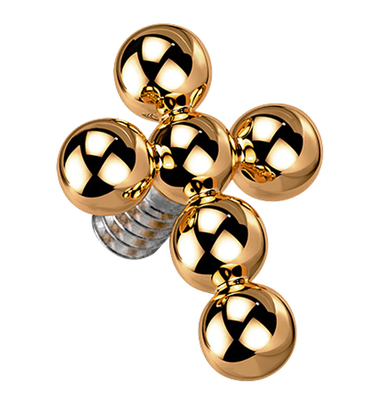 Rose Gold PVD Beaded Cross Titanium Internally Threaded Top - Mrs Treak