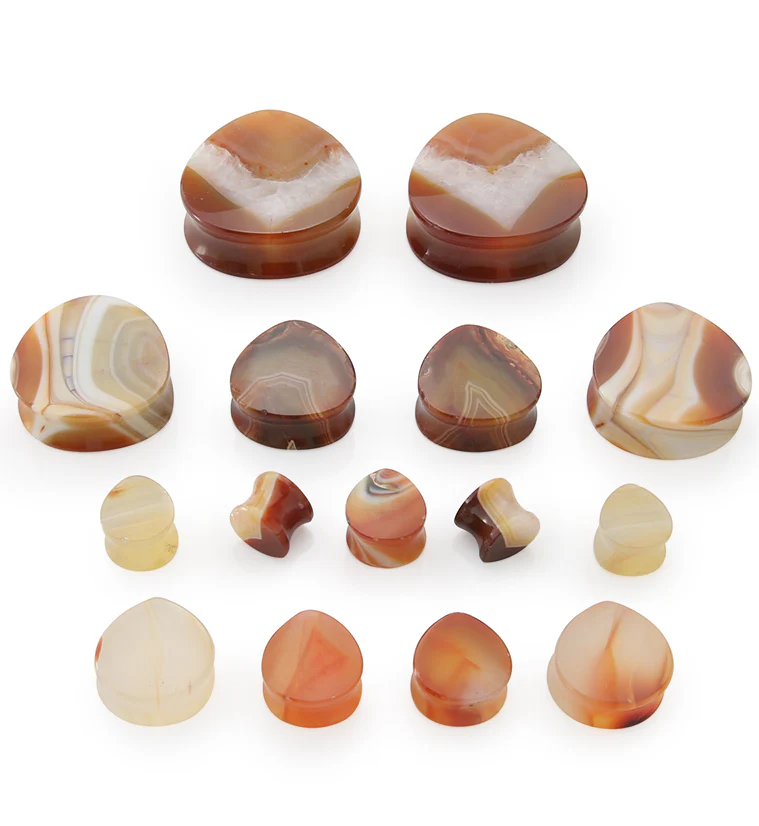 Carnelian Agate Stone Teardrop Plugs - Mrs Treak