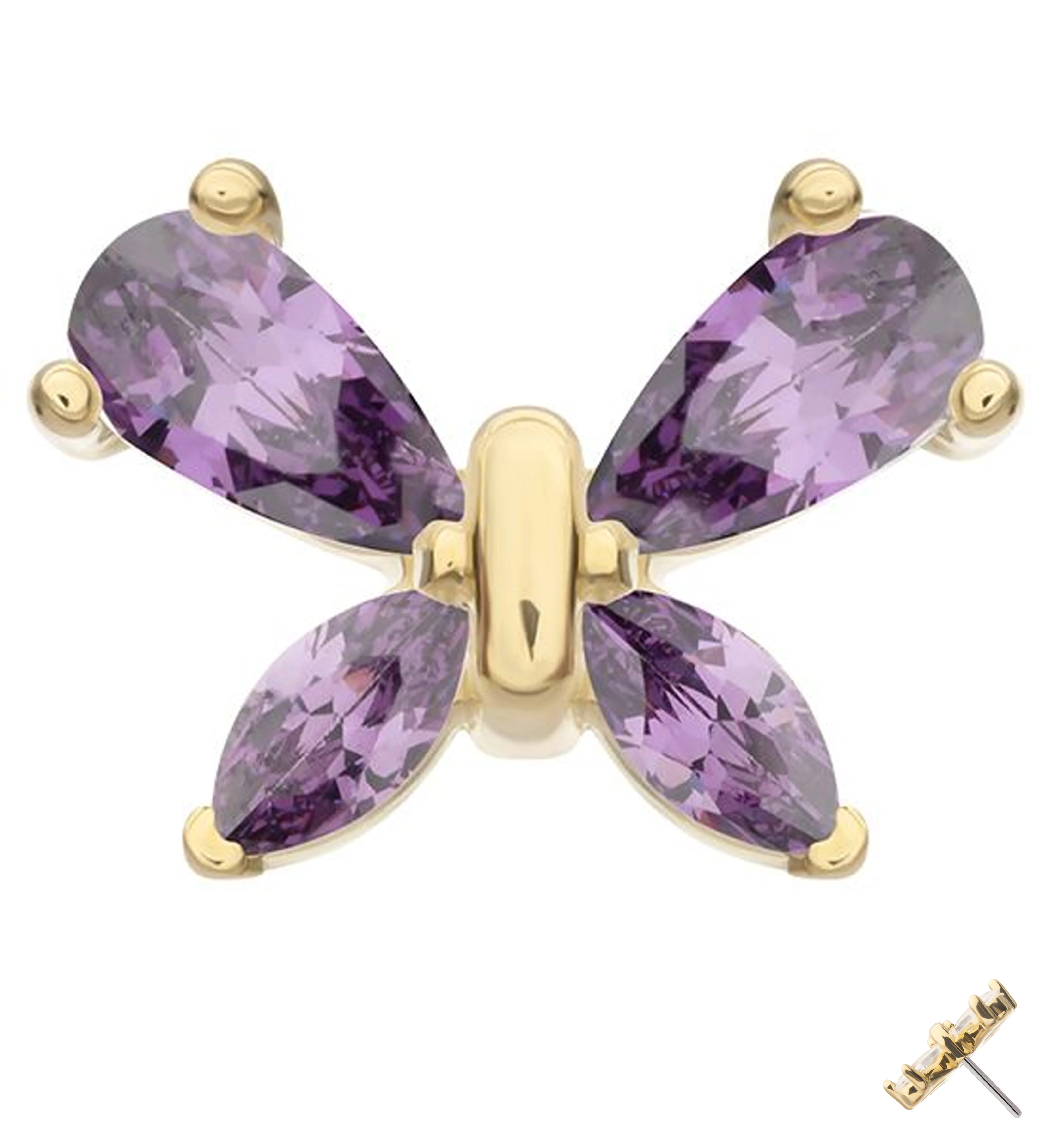 14kt Gold Marquise Butterfly Amethyst CZ Threadless Top - Mrs Treak