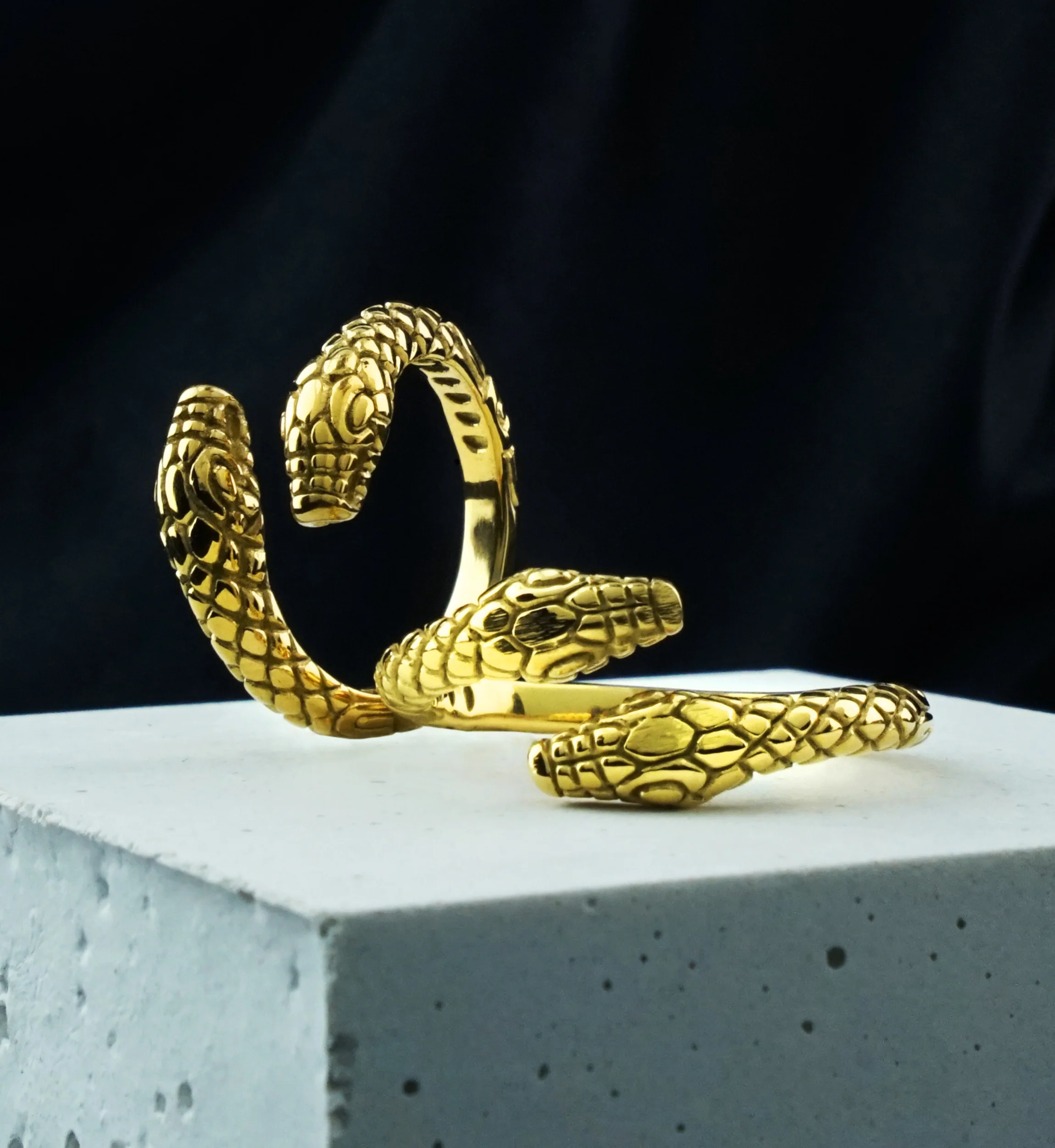 Double Headed Snake Gold PVD Stainless Steel Ring - Mrs Treak
