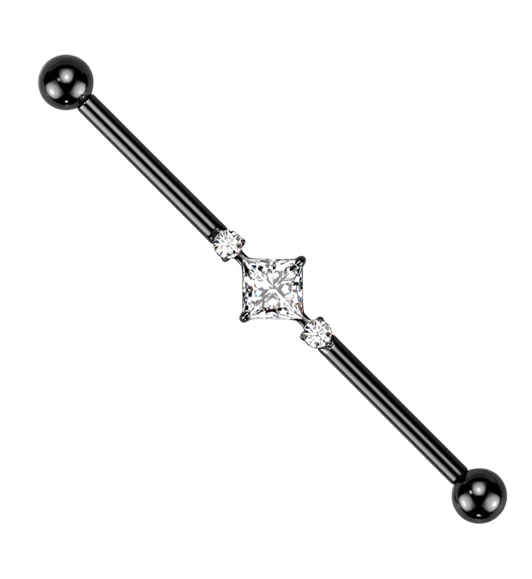 Black PVD Paragon Clear CZ Titanium Industrial Barbell - Mrs Treak
