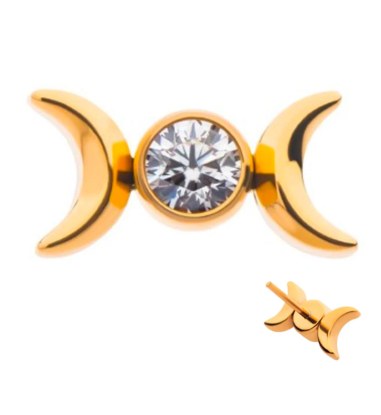 24kt Gold PVD Double Crescent CZ Titanium Threadless Top - Mrs Treak
