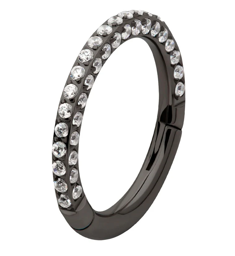 Black PVD Triple Sided Clear CZ Titanium Hinged Segment Ring - Mrs Treak