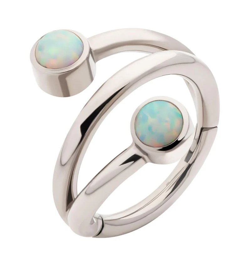 Wrap Double White Opalite Titanium Hinged Segment Ring - Mrs Treak