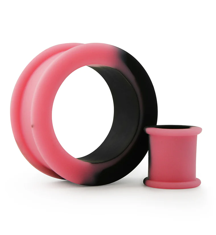 Pink And Black Double Flare Silicone Tunnel Plugs - Mrs Treak
