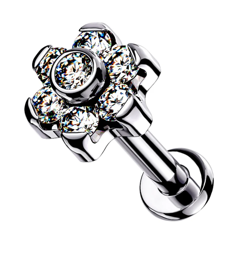 16G Clear CZ Flower Top Titanium Labret - Mrs Treak