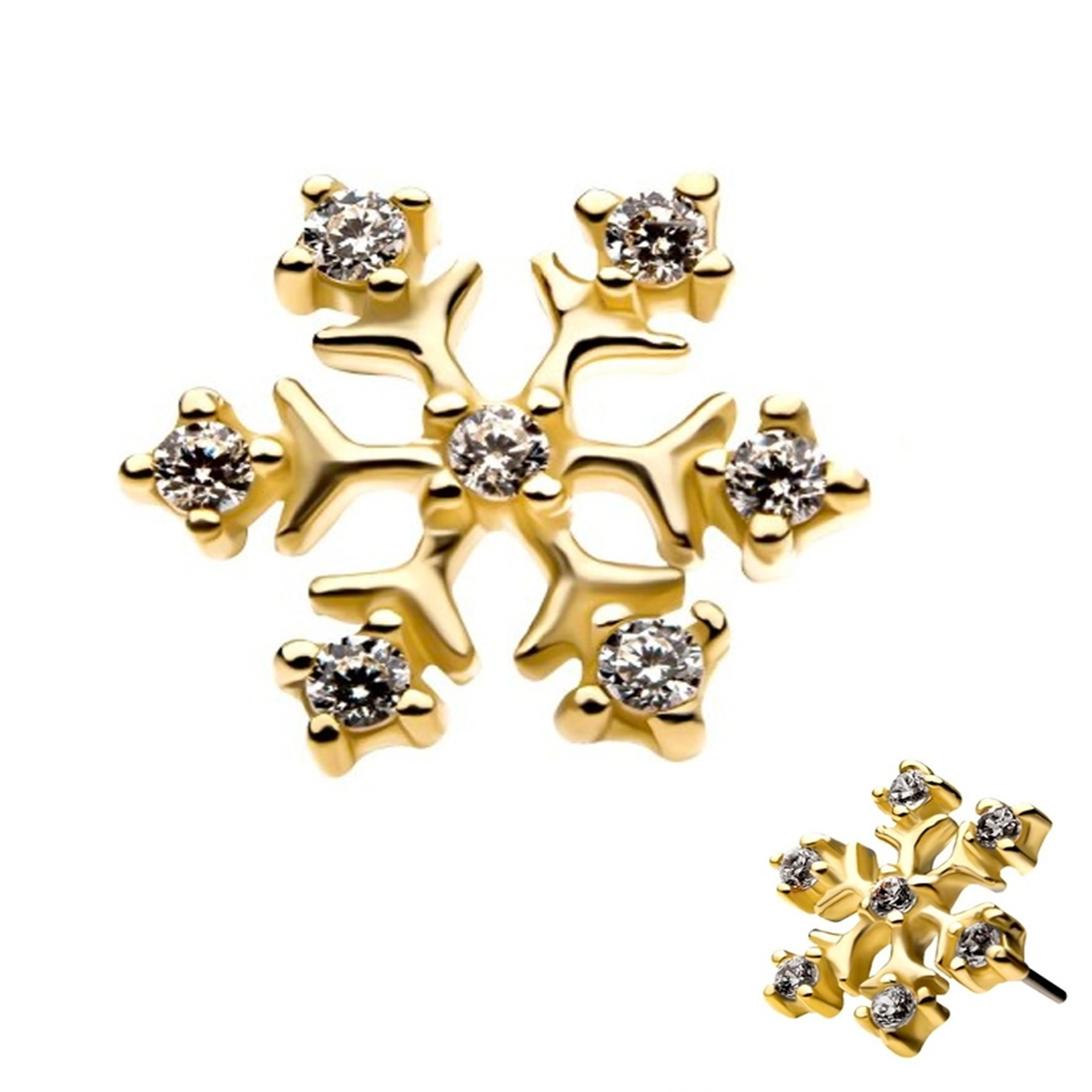 14kt Gold CZ Snowflake Threadless Top - Mrs Treak