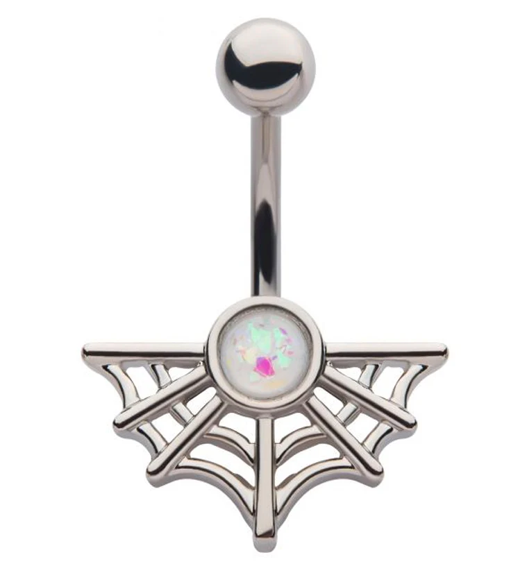 Spider Web White Opalite Belly Button Ring - Mrs Treak