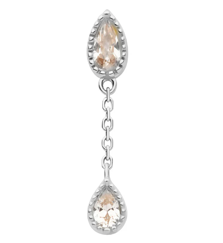 14kt White Gold Teardrop Dangle CZ Threadless Top - Mrs Treak