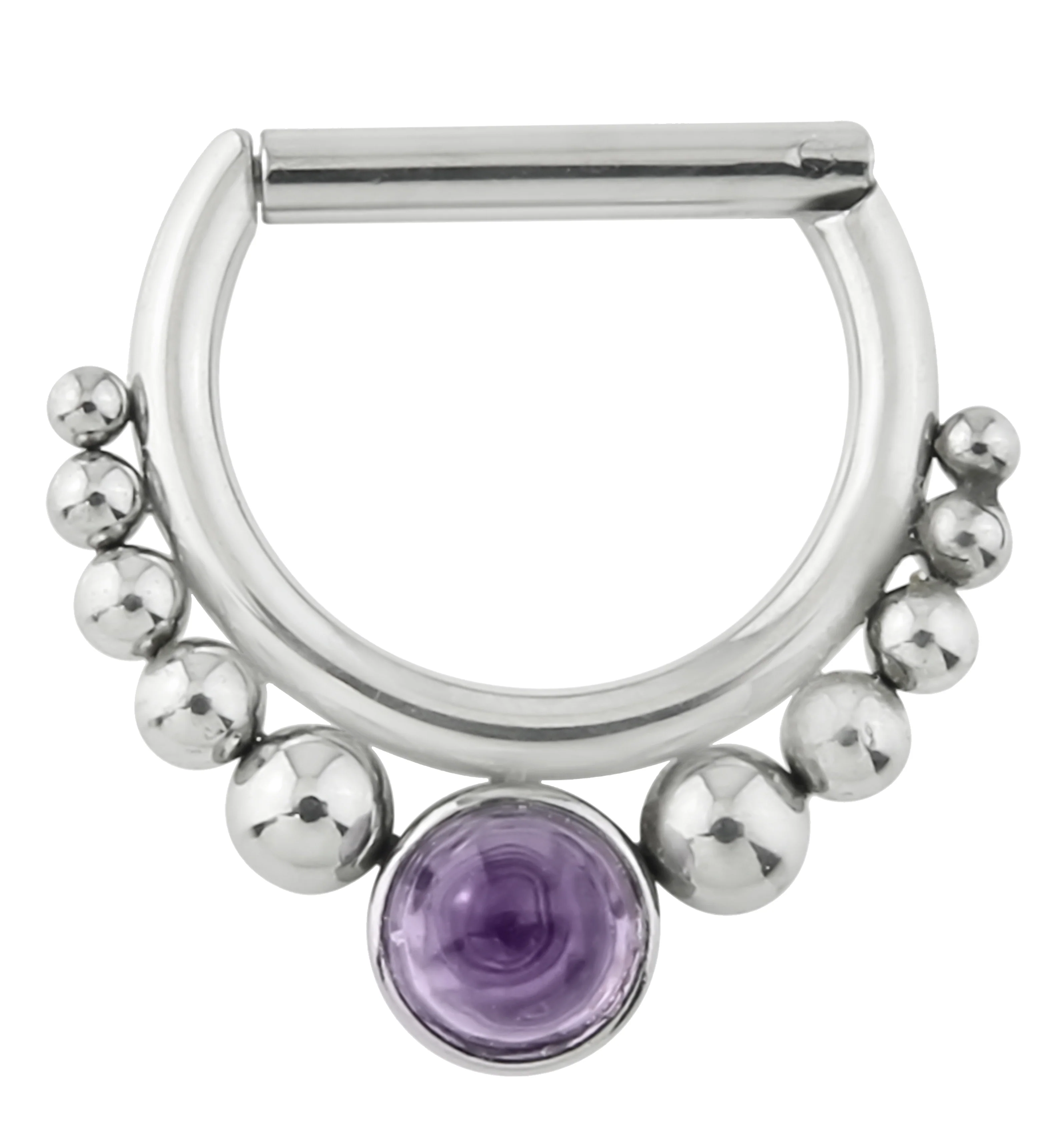 Beaded Amethyst Stainless Steel Straight Hinged Segment Ring - Mrs Treak