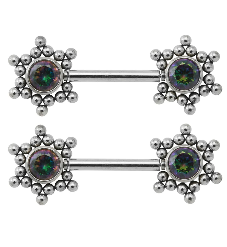14G Black Aurora Hexad Threadless Nipple Ring Barbells - Mrs Treak