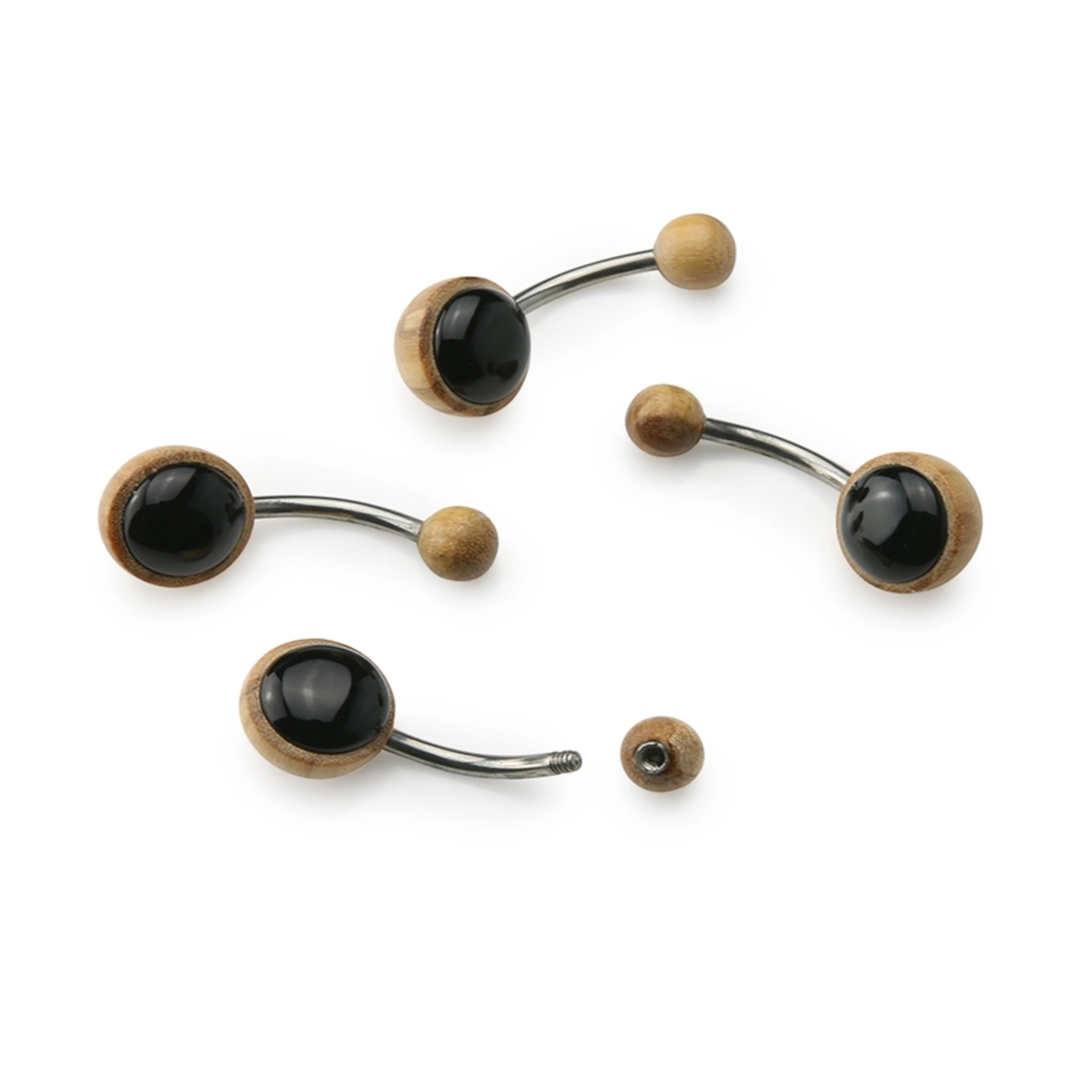 Black Onyx X Olive Wood Belly Button Ring - Mrs Treak