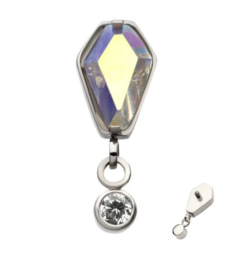 Coffin Rainbow Aurora CZ Dangle Clear CZ Internally Threaded Top - Mrs Treak