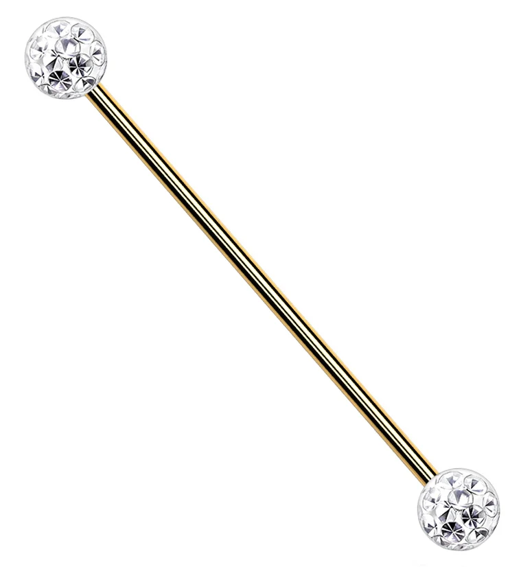Glitterball Gold PVD Industrial Barbell - Mrs Treak