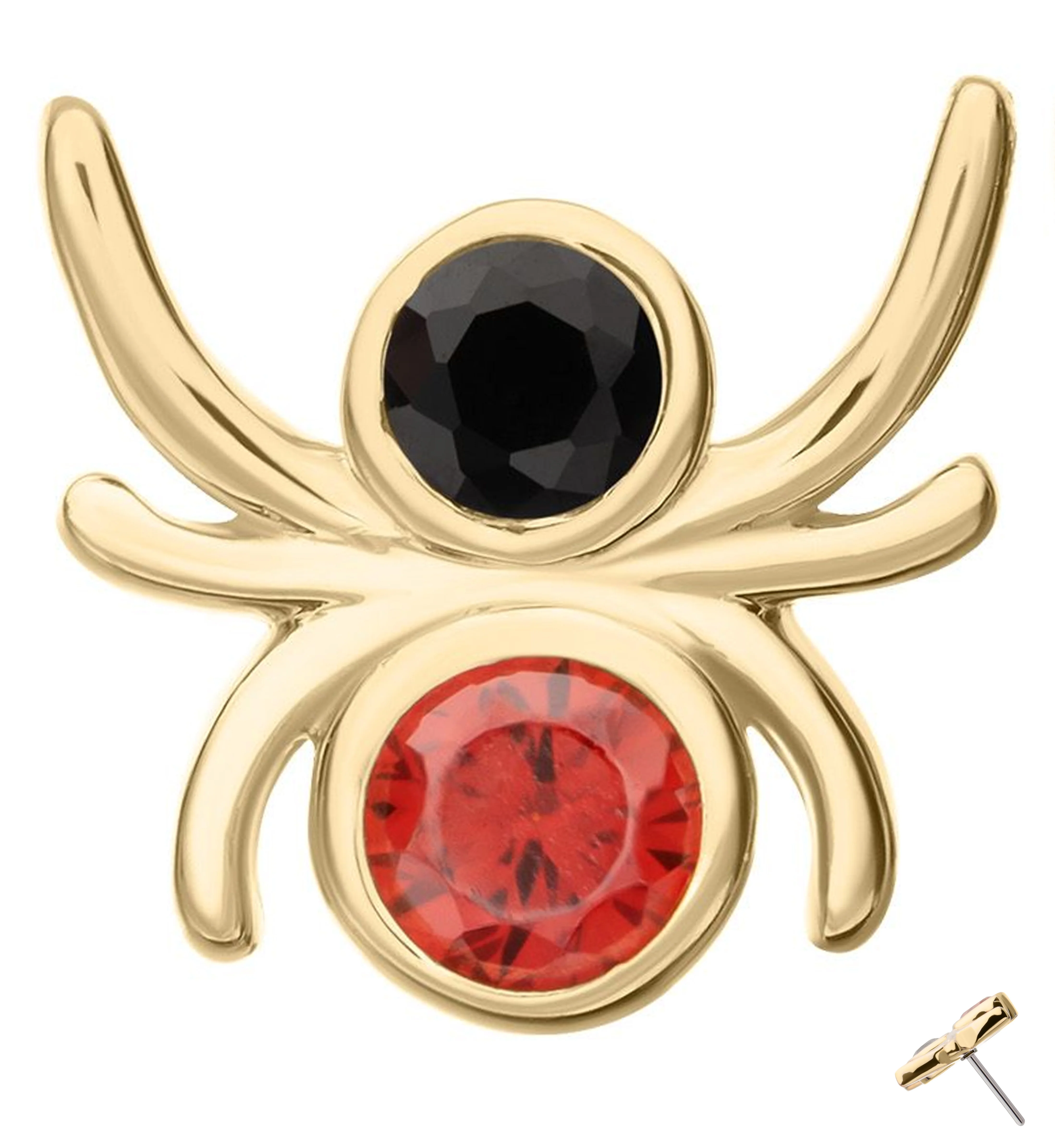 14kt Gold Spider Black and Red Bezel CZ Threadless Top - Mrs Treak