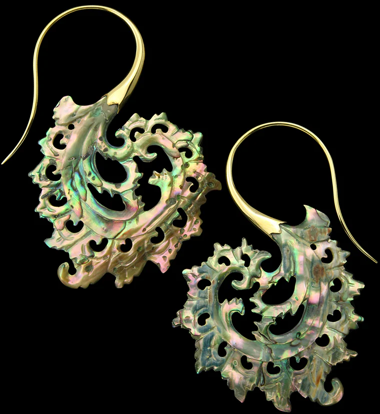 18G Plume Brass Abalone Hangers / Earrings - Mrs Treak