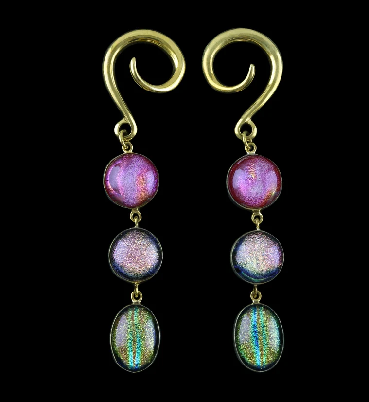 Triple Dichroic Glass Cab Brass Ear Weights Version 2 - Mrs Treak