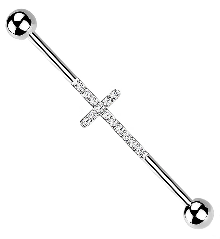 Center CZ Cross Titanium Industrial Barbell - Mrs Treak