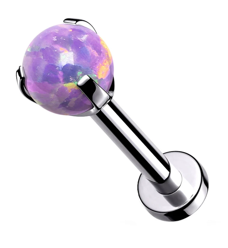 Purple Opalite Claw Set Stainless Steel Labret - Mrs Treak