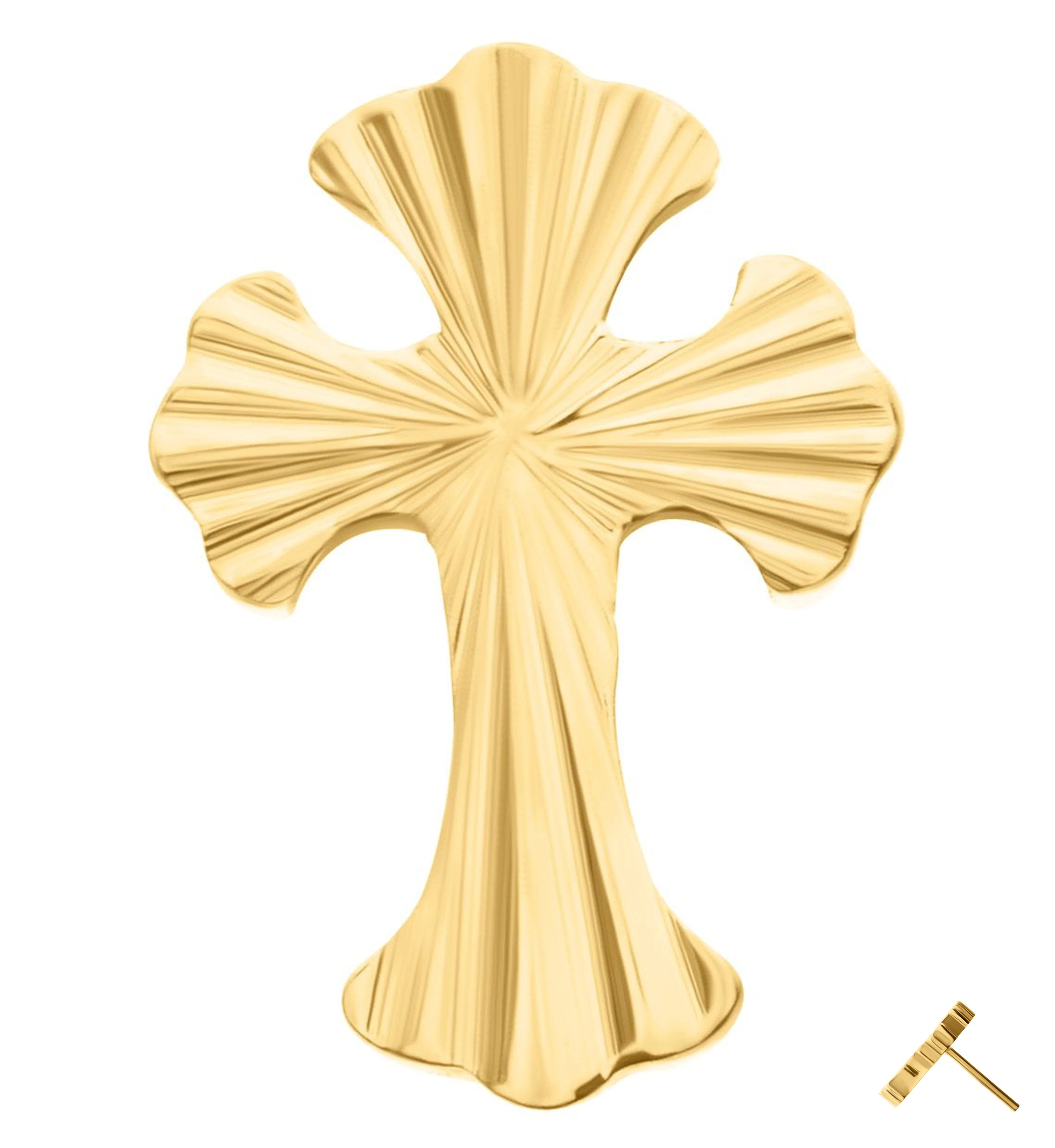 24kt Gold PVD Score Cross Threadless Titanium Top - Mrs Treak