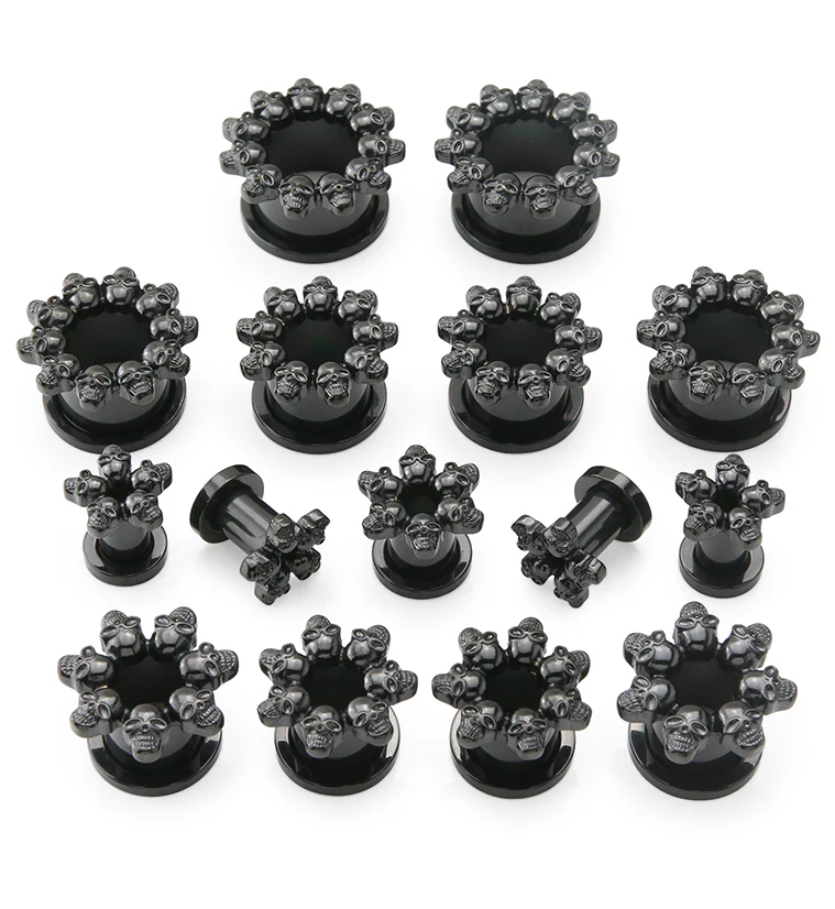 Skull Orbed Black PVD Stainless Steel Tunnel Plugs - Mrs Treak