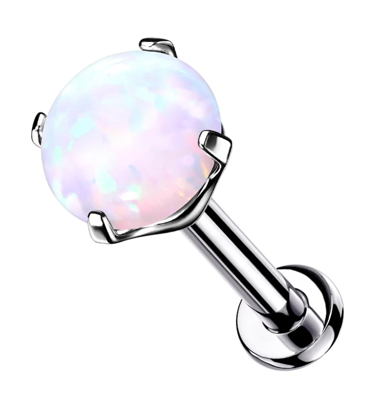 White Opalite Prong Set Titanium Threadless Labret - Mrs Treak