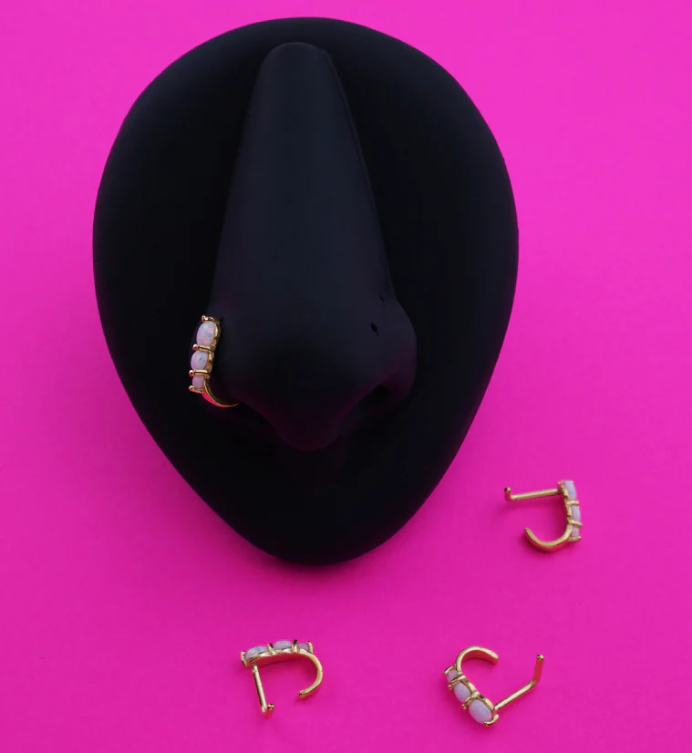 Gold PVD Triple White Opalite Nose Curve - Mrs Treak