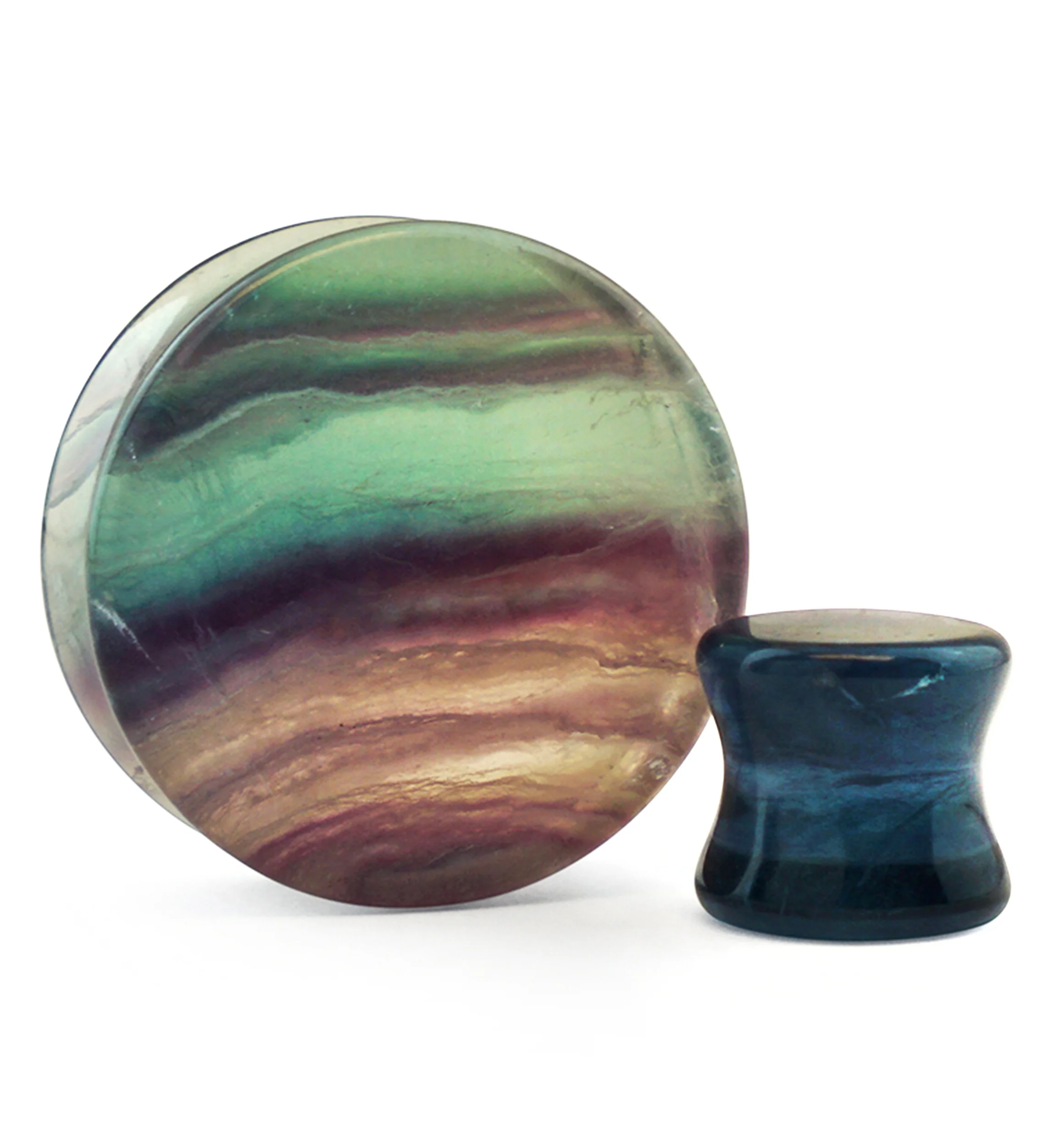 Grade A Rainbow Fluorite Stone Plugs - Mrs Treak