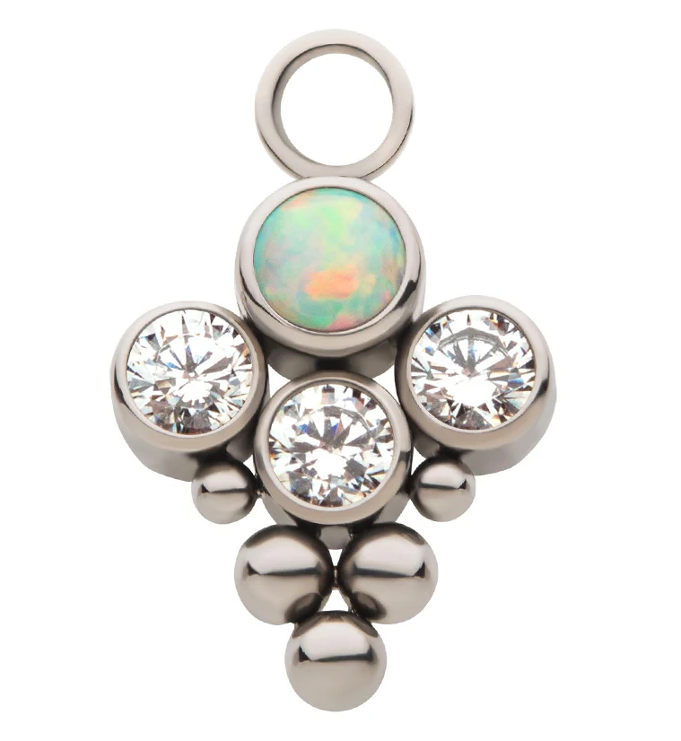 Drip Bead White Opalite Clear CZ Titanium Charm - Mrs Treak
