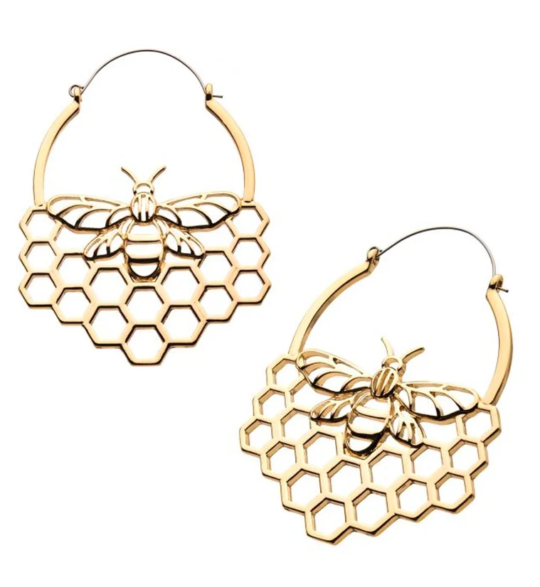 20G Golden Bumblebee Honeycomb Plug Hoops - Mrs Treak