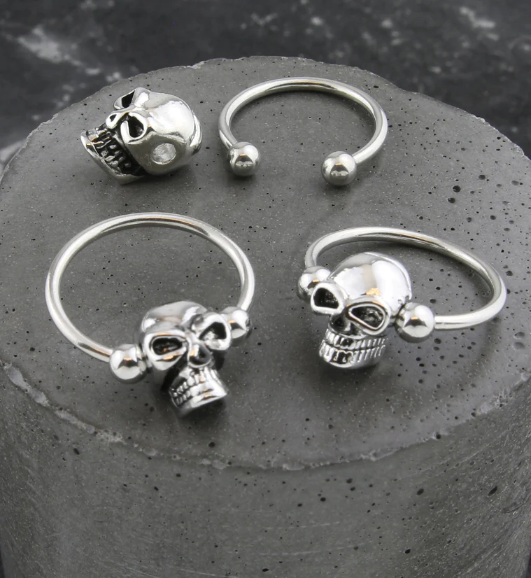 Skull Stainless Steel Captive Circular Barbell Ring - Mrs Treak