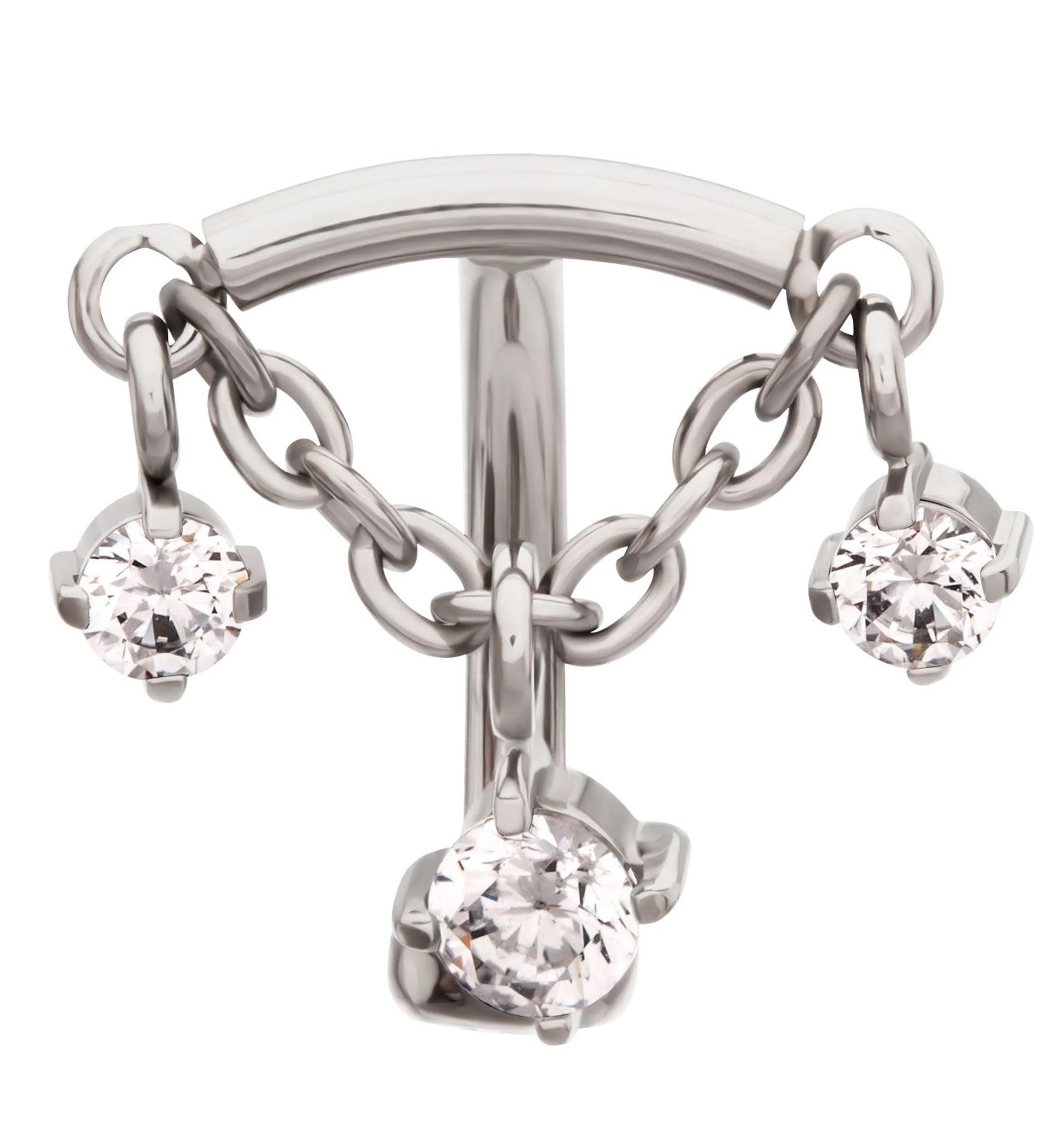 Curve Triple CZ Dangle Titanium Internally Threaded Curved Barbell - Mrs Treak