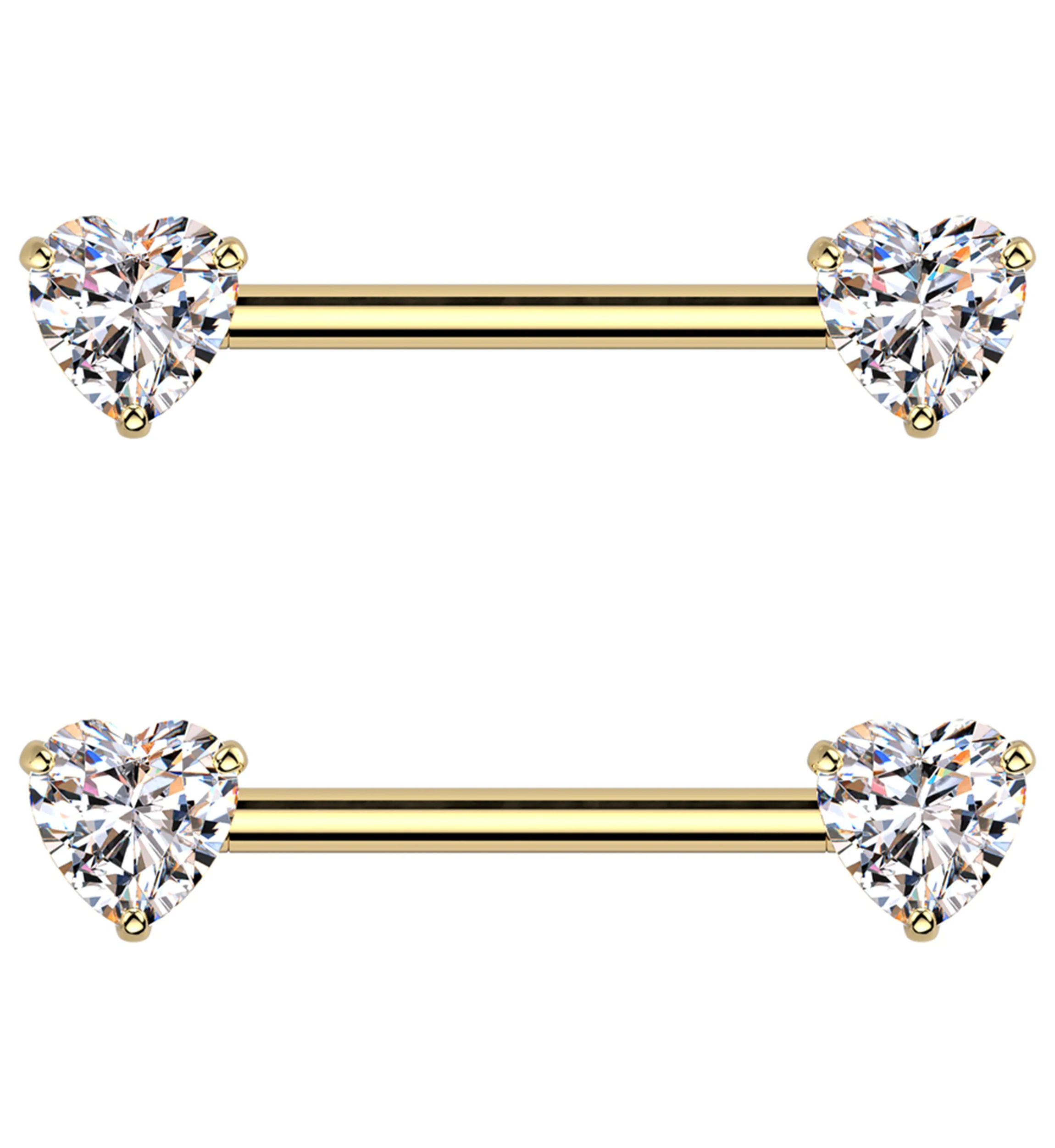 Gold PVD Clear Heart CZ Threadless Titanium Nipple Barbell - Mrs Treak