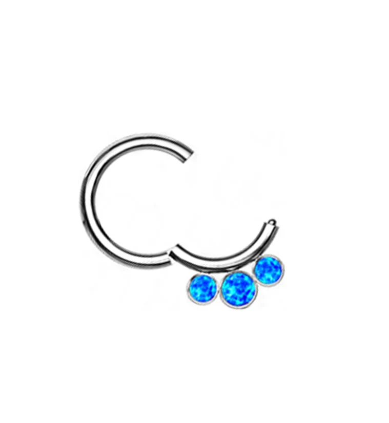 Titanium Hinged Triple Blue Opalite Segment Ring - Mrs Treak