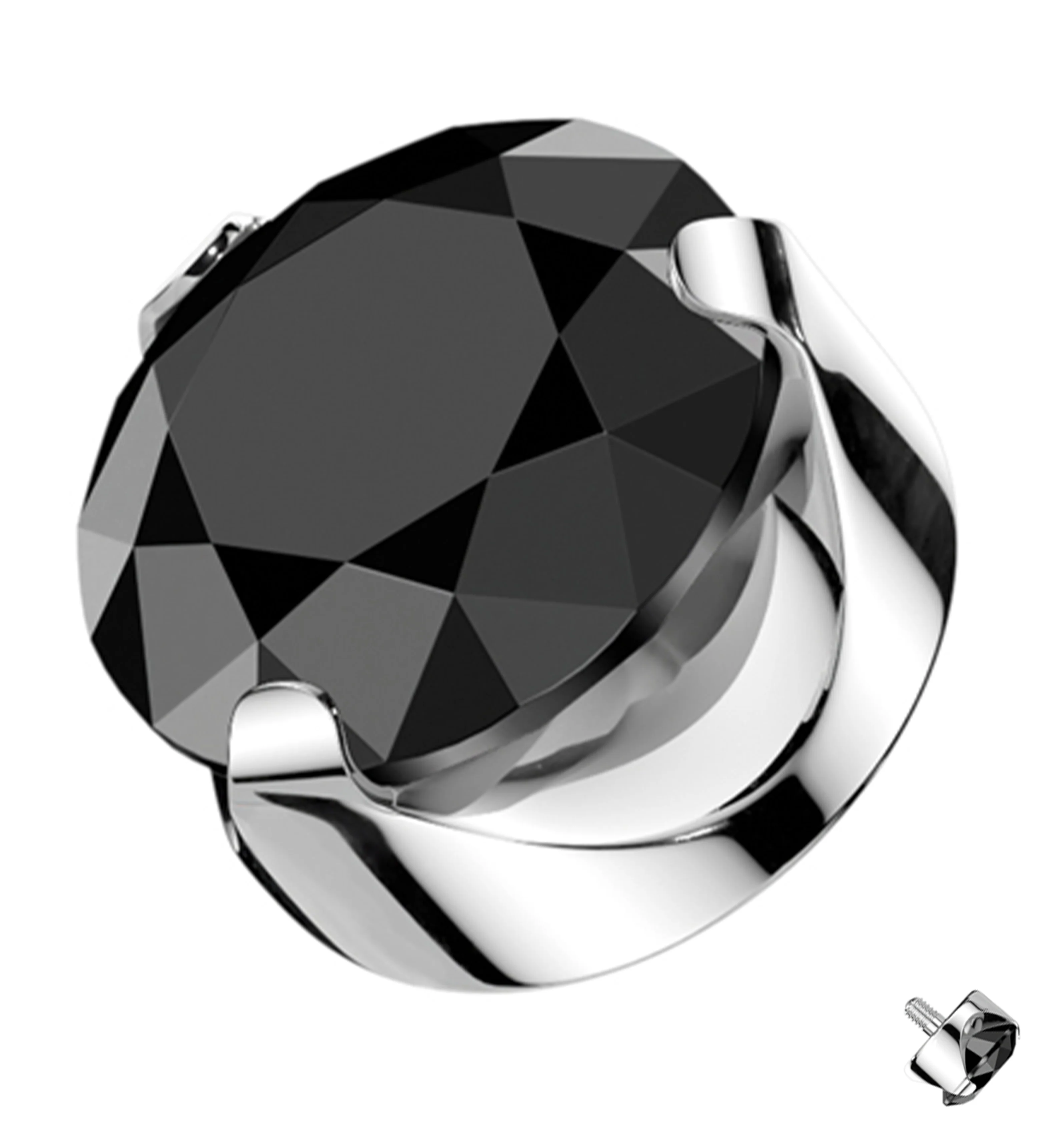 Flat Back Prong Black CZ Internally Threaded Top - Mrs Treak