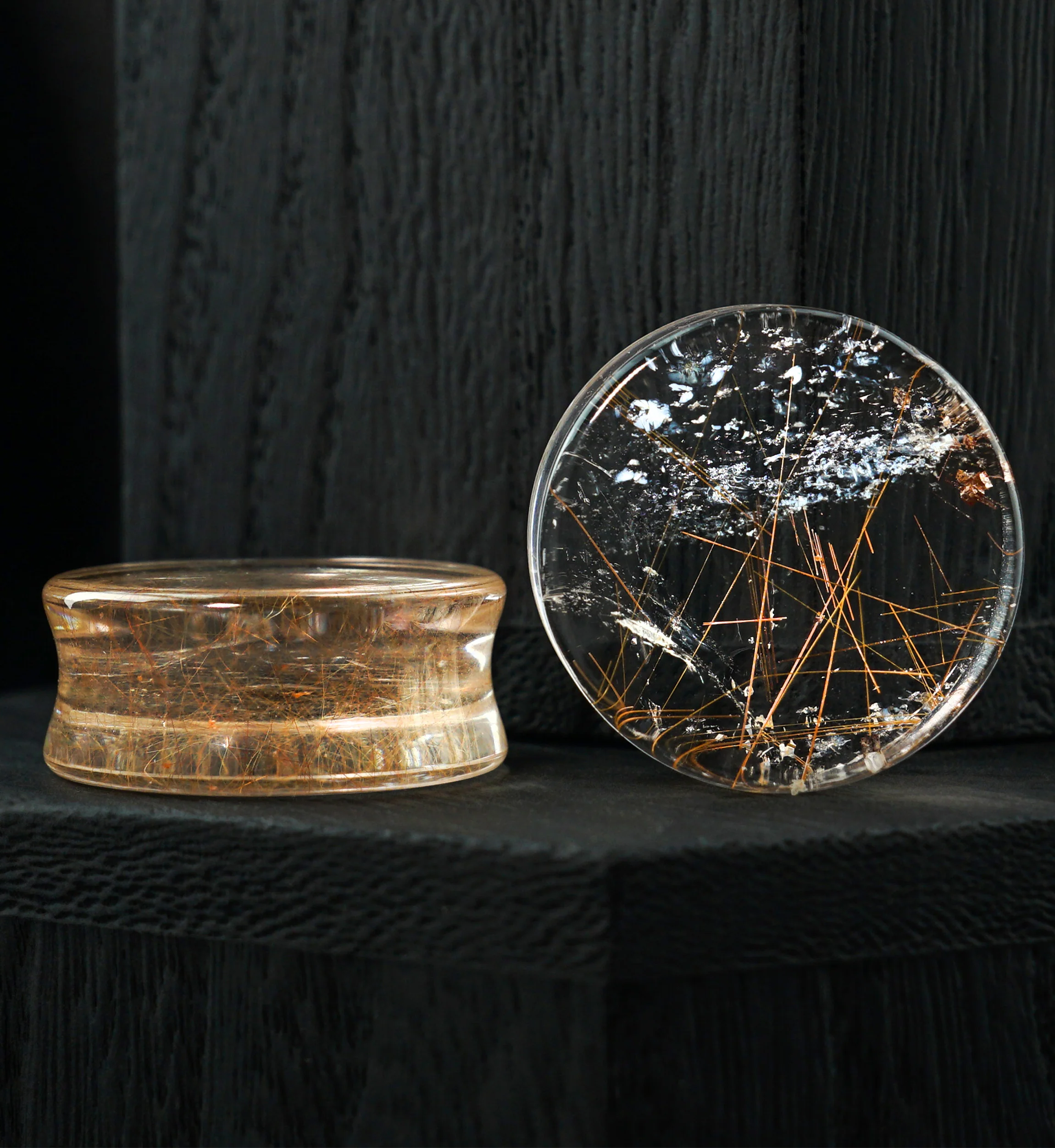 Rutilated Quartz Stone Plugs 1 Inch (25mm) Version 2 - Mrs Treak