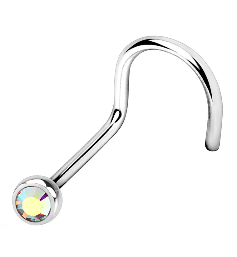 Rainbow Aurora Gem Nose Screw Ring - Mrs Treak