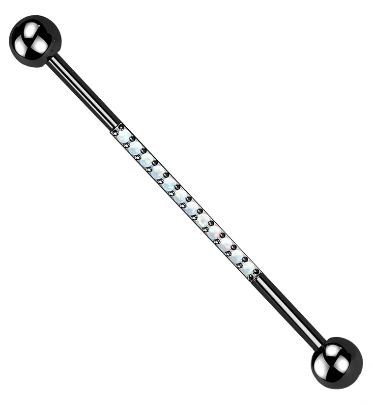 Black PVD Center Line White Opalite Titanium Industrial Barbell - Mrs Treak