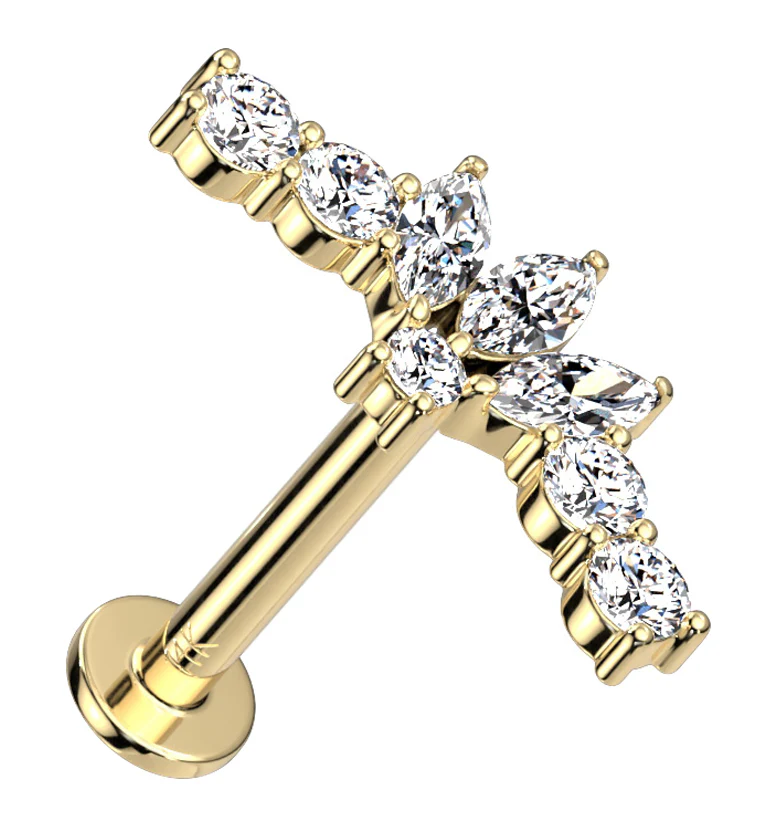 14kt Gold Tiara CZ Threadless Labret - Mrs Treak