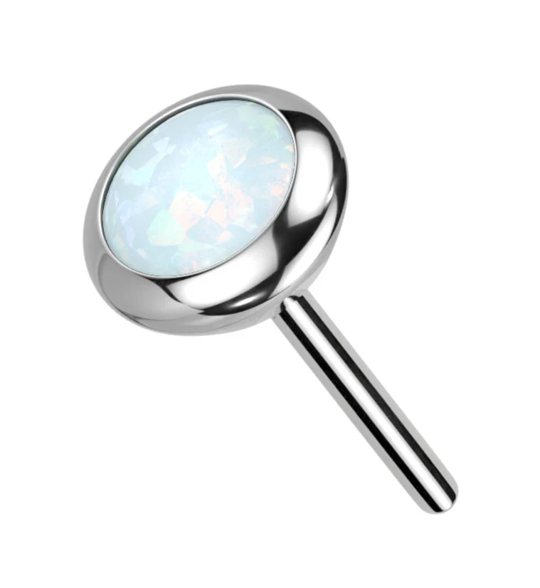 Flat Bezel White Opalite Threadless Titanium Top - Mrs Treak